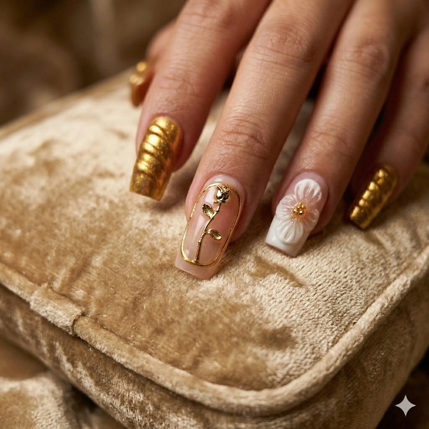 Gilded Rose – Gold Floral Press-On Nails