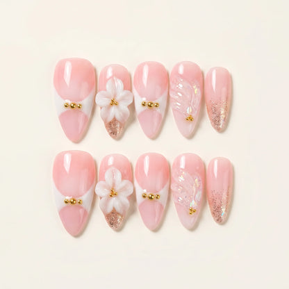 Celestial Glow – Soft Feminine Iridescent Shell Almond Press-On Nails