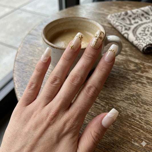 Baroque Vow – Ivory Gold Cross Press-On Nails