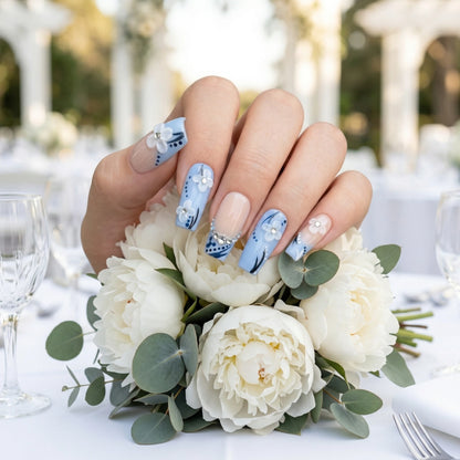 Azure Blossom – Himmelblaue Press-On Nägel