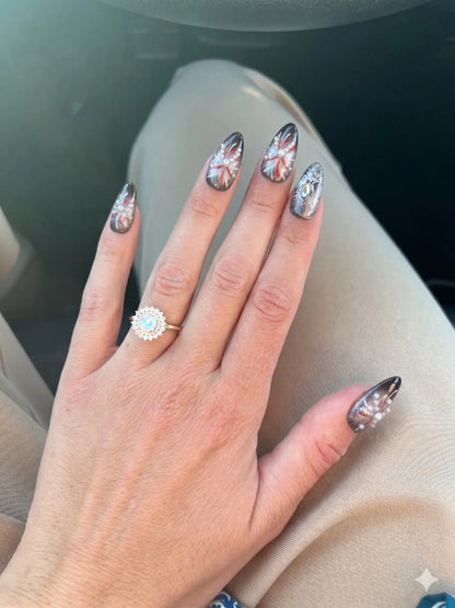 Phantom Bloom – Dark Feminine Pearl Almond Press-On Nails