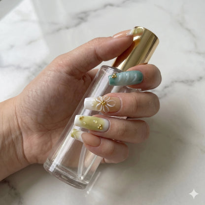 Emerald Petal – Sage Floral Press-On Nails