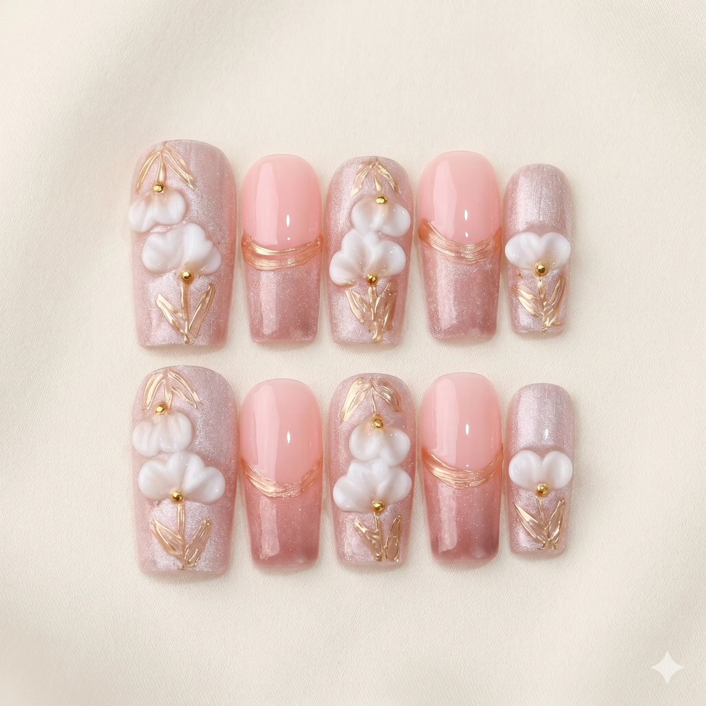 Lily Vow – Weiche 3D Blumen-Press-On-Nägel für die Braut