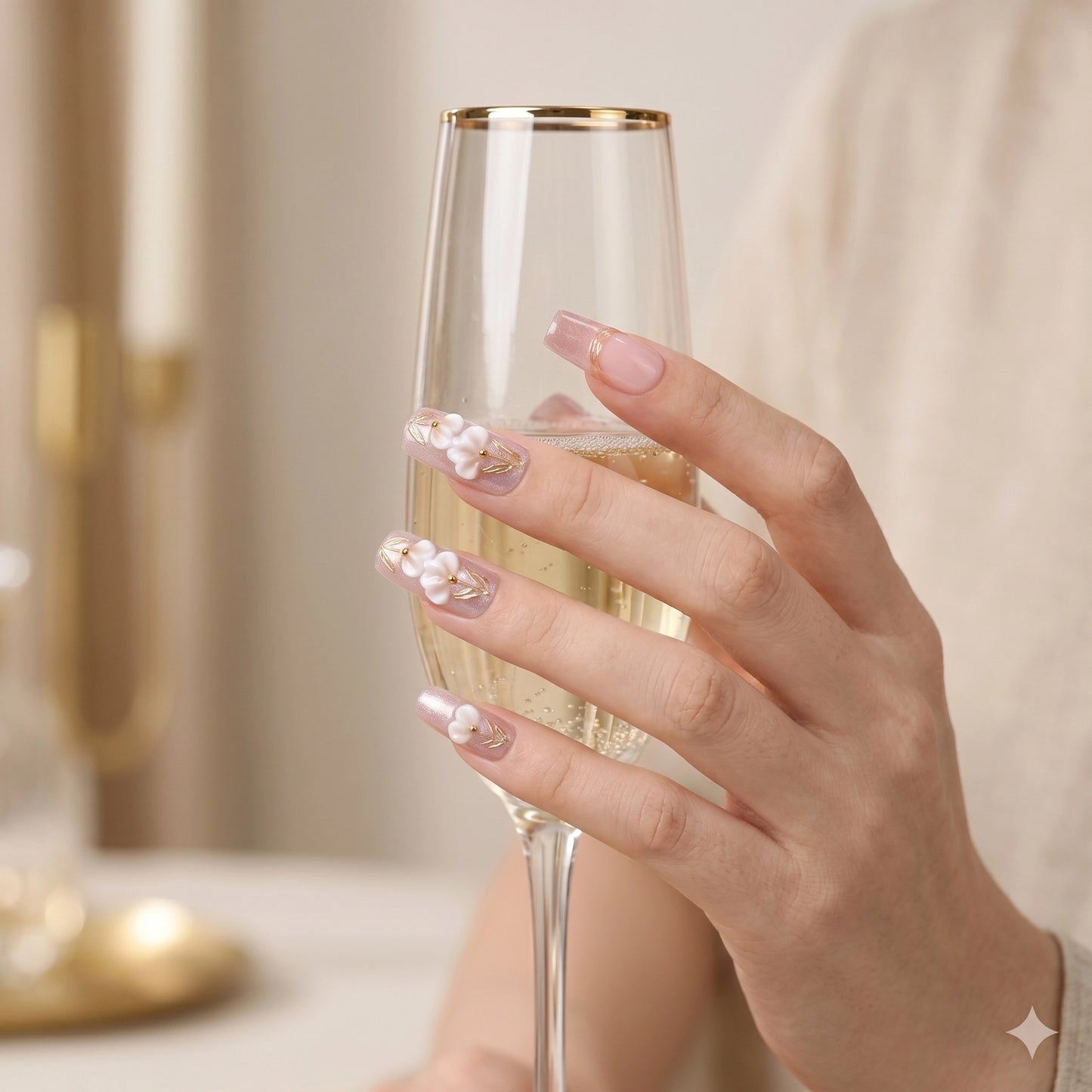 Lily Vow – Weiche 3D Blumen-Press-On-Nägel für die Braut