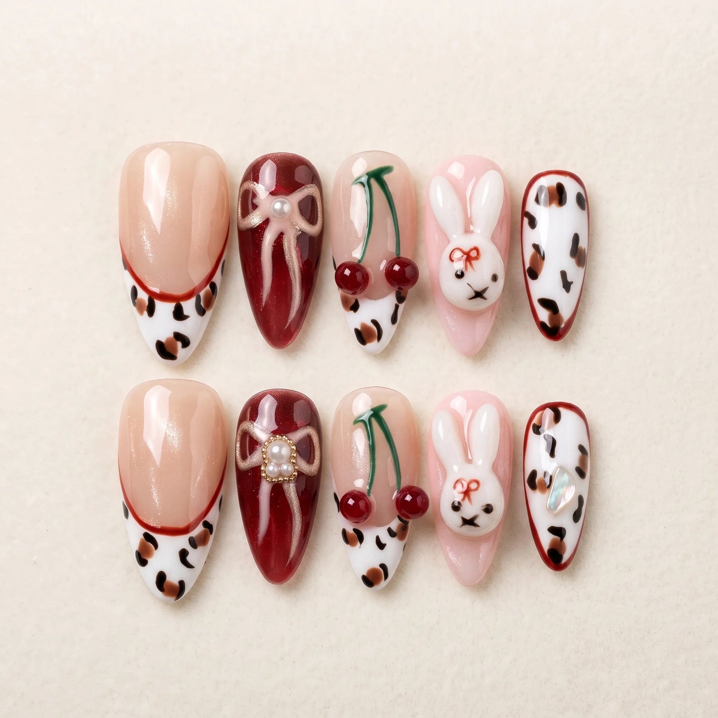 Bunny Brunch – Main Character 3D Bunny & Cherry Almond Press-On Nails