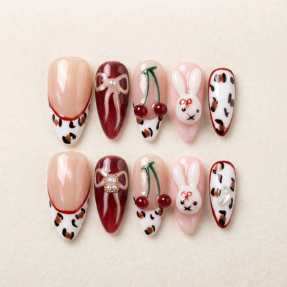 Bunny Brunch – Main Character 3D Bunny & Cherry Almond Press-On Nails