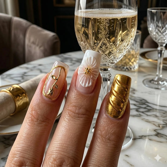 Gilded Rose – Gold Floral Press-On Nails