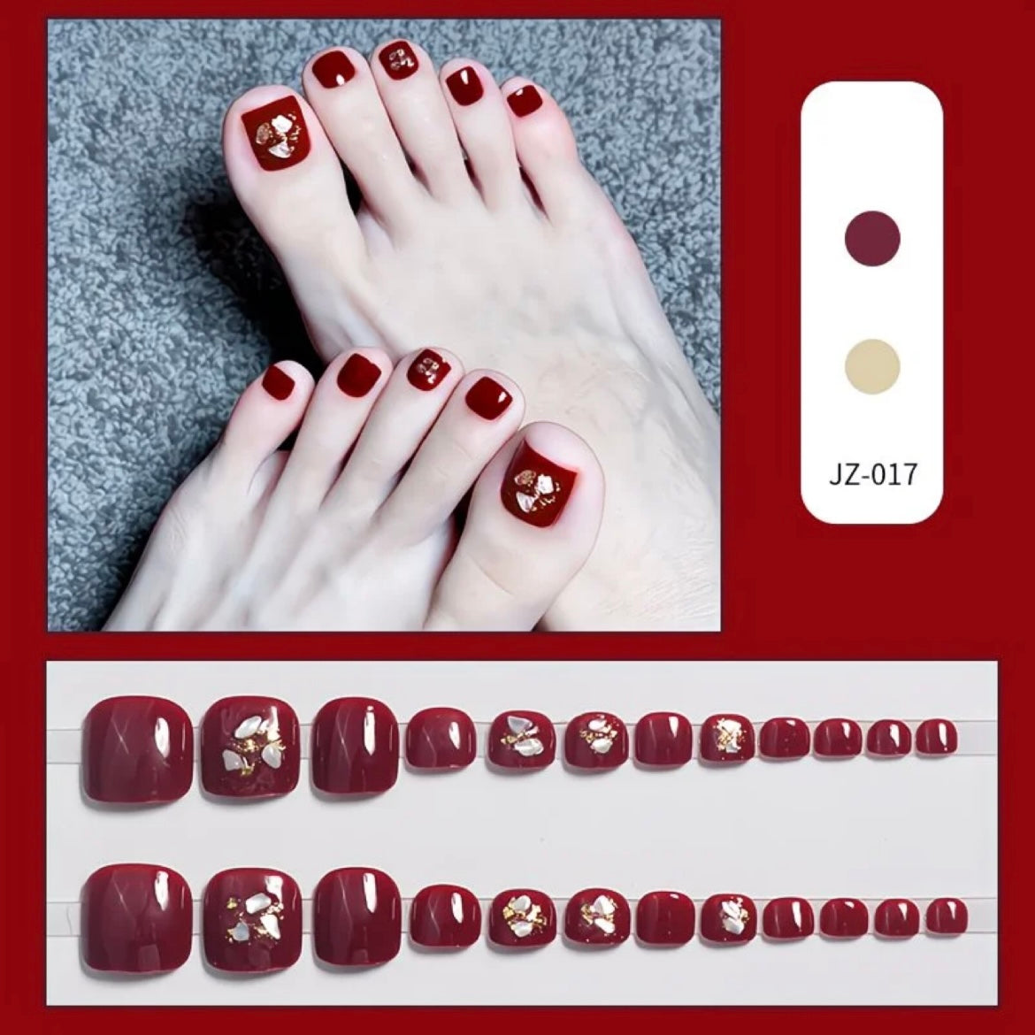 Wine Red Shell & Gold Luxury Toes