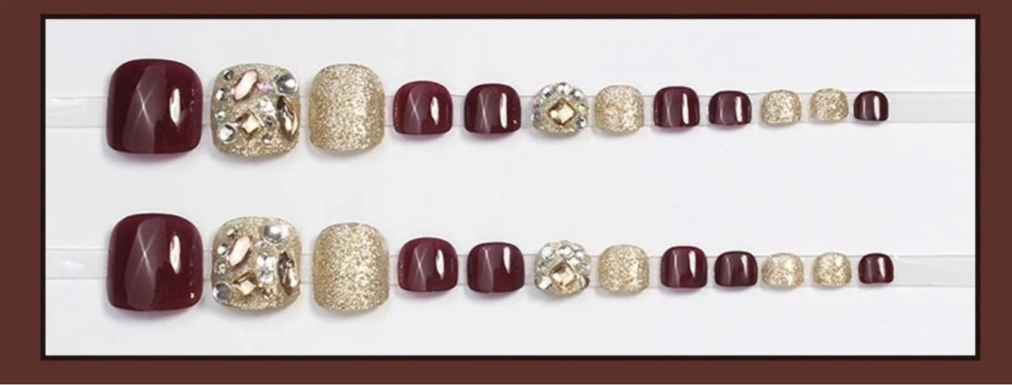 Burgundy & Champagne Crystal Luxury Toes