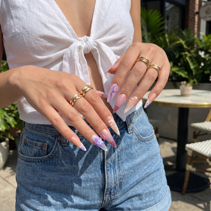 Lilac Muse – Iridescent 3D Floral Press-On Nails
