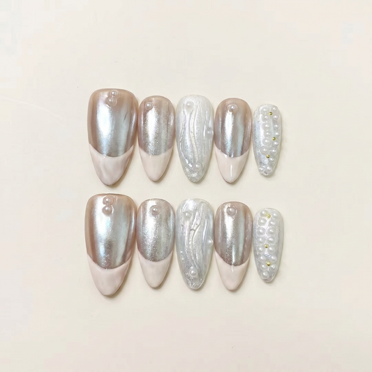 Silver Sparkle – Main Character Silver Chrome & Glitter French Almond Press-On Nails