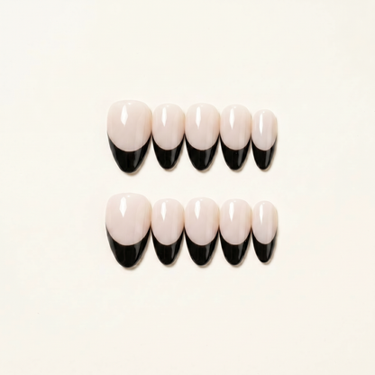 Midnight Frame – Dark Feminine Black French Almond Press-On Nails
