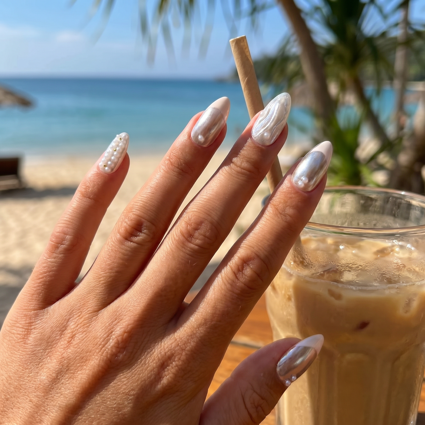 Silver Sparkle – Main Character Silver Chrome & Glitter French Almond Press-On Nails