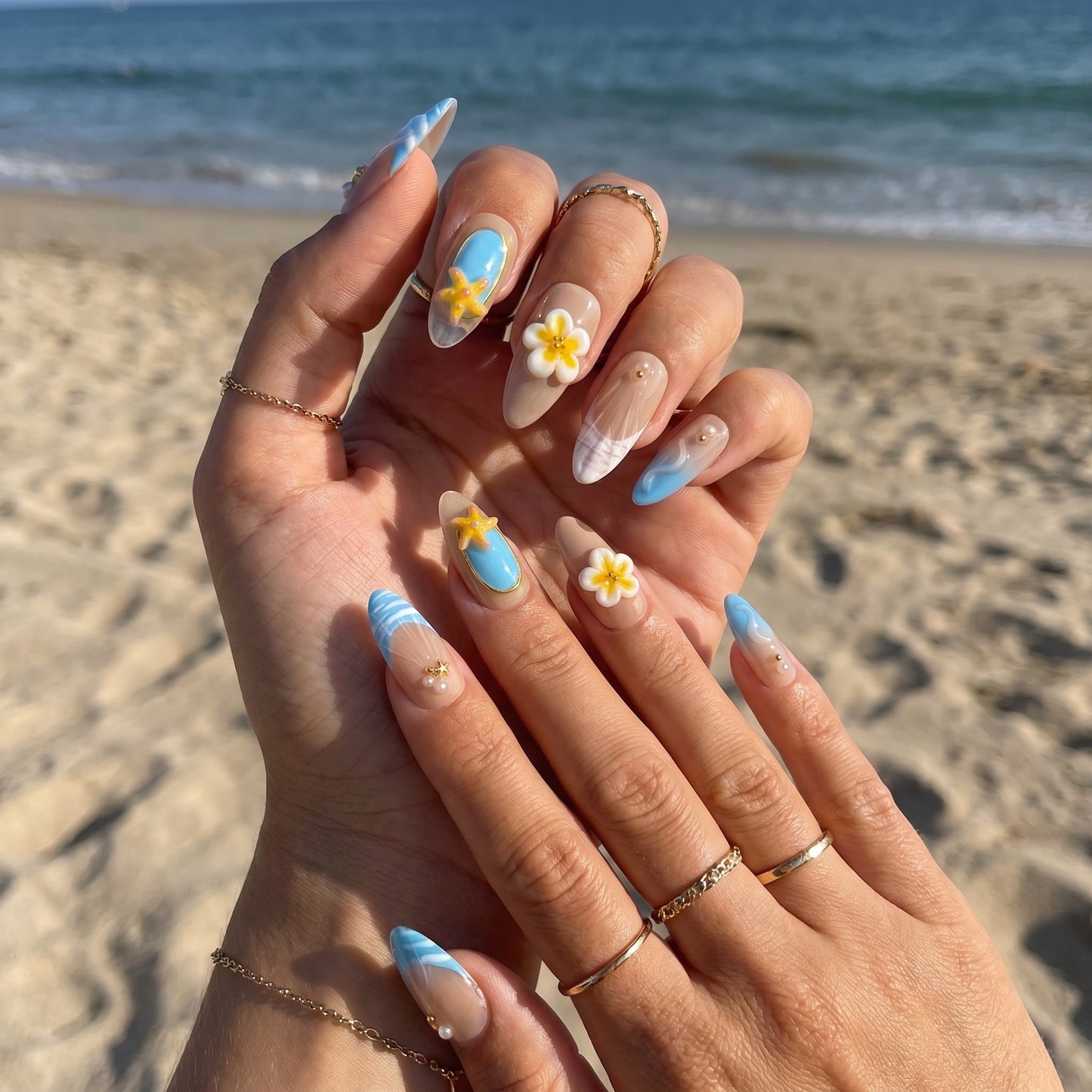 Dream Frangipani – Soft Feminine Floral Almond Press-On Nails