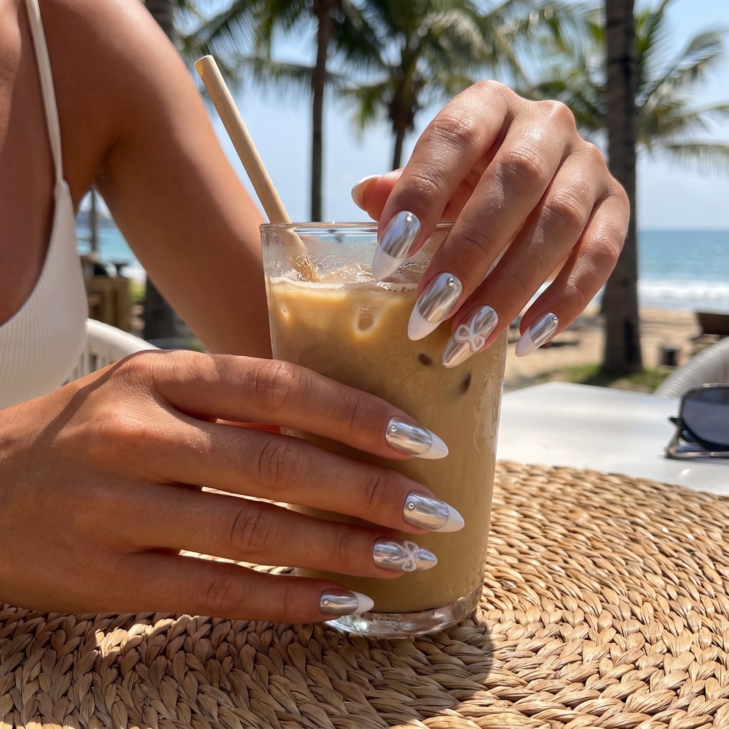Silver Ribbon – Main Character Silver Chrome French Almond Press-On Nails