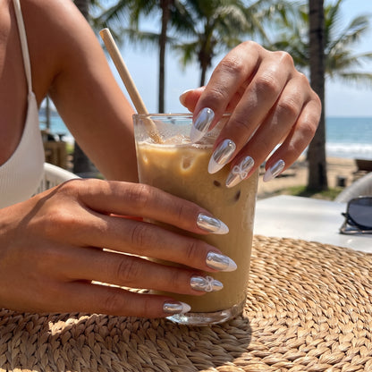 Silver Ribbon – Main Character Silver Chrome French Almond Press-On Nails