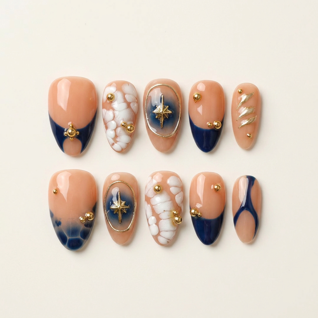 Navy Celeste – Main Character Almond Press-On Nails