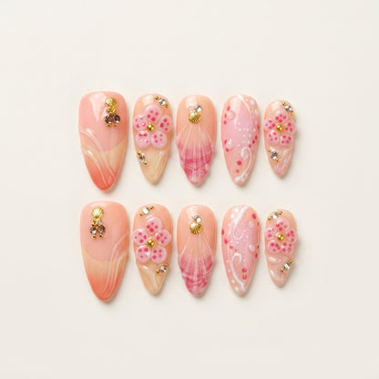 Peach Seashell – Soft Feminine Almond Press-On Nails