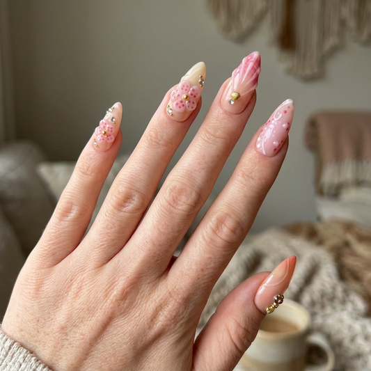 Peach Seashell – Soft Feminine Almond Press-On Nails