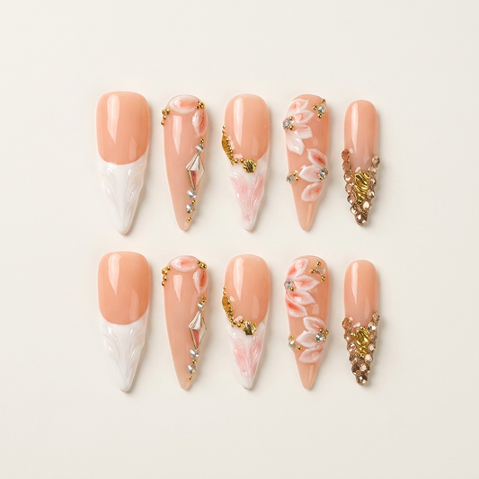 Peach Sonnet – Soft Feminine Long Stiletto Press-On Nails