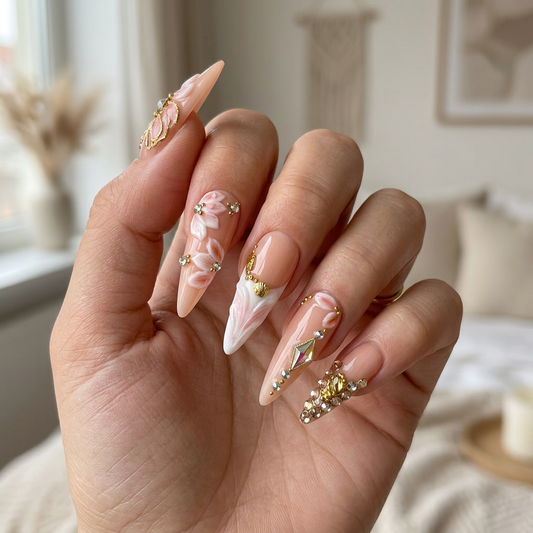 Peach Sonnet – Soft Feminine Long Stiletto Press-On Nails