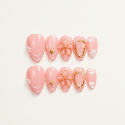 Petal Halo – Soft Feminine Almond Press-On Nails