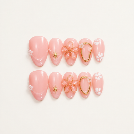 Petal Halo – Soft Feminine Almond Press-On Nails