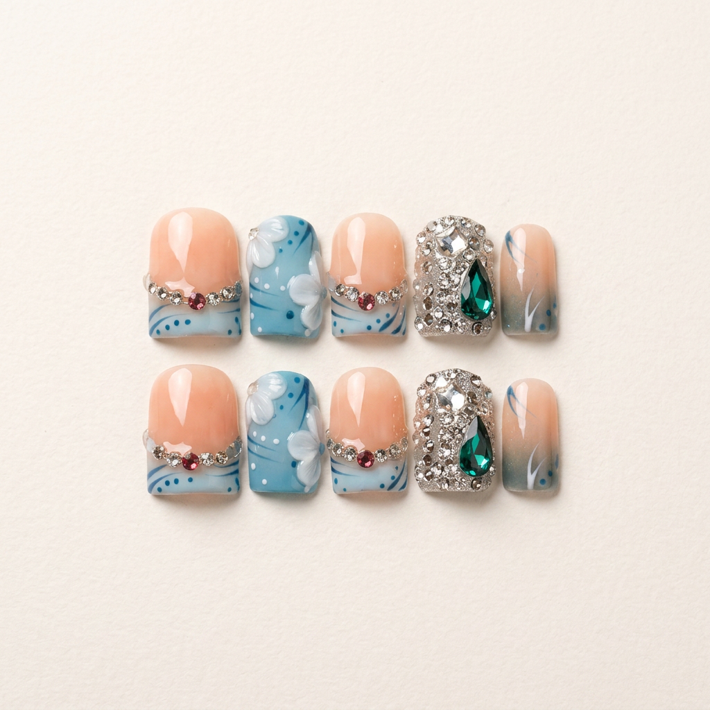 Sapphire Blossom – Main Character Square Press-On Nails