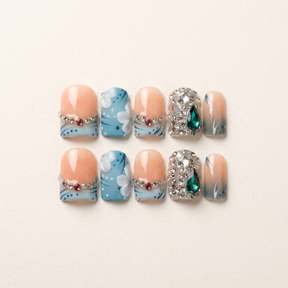 Sapphire Blossom – Main Character Square Press-On Nails