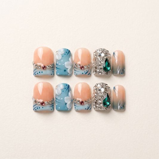 Sapphire Blossom – Main Character Square Press-On Nails