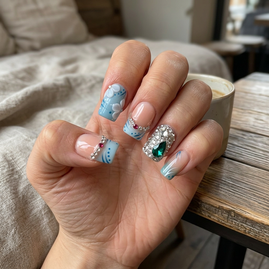 Sapphire Blossom – Main Character Square Press-On Nails