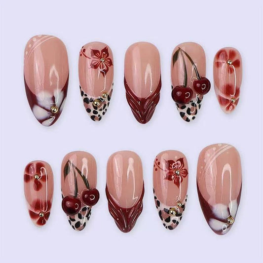 Velvet Cherry – Burgundy Almond Press-On Nails